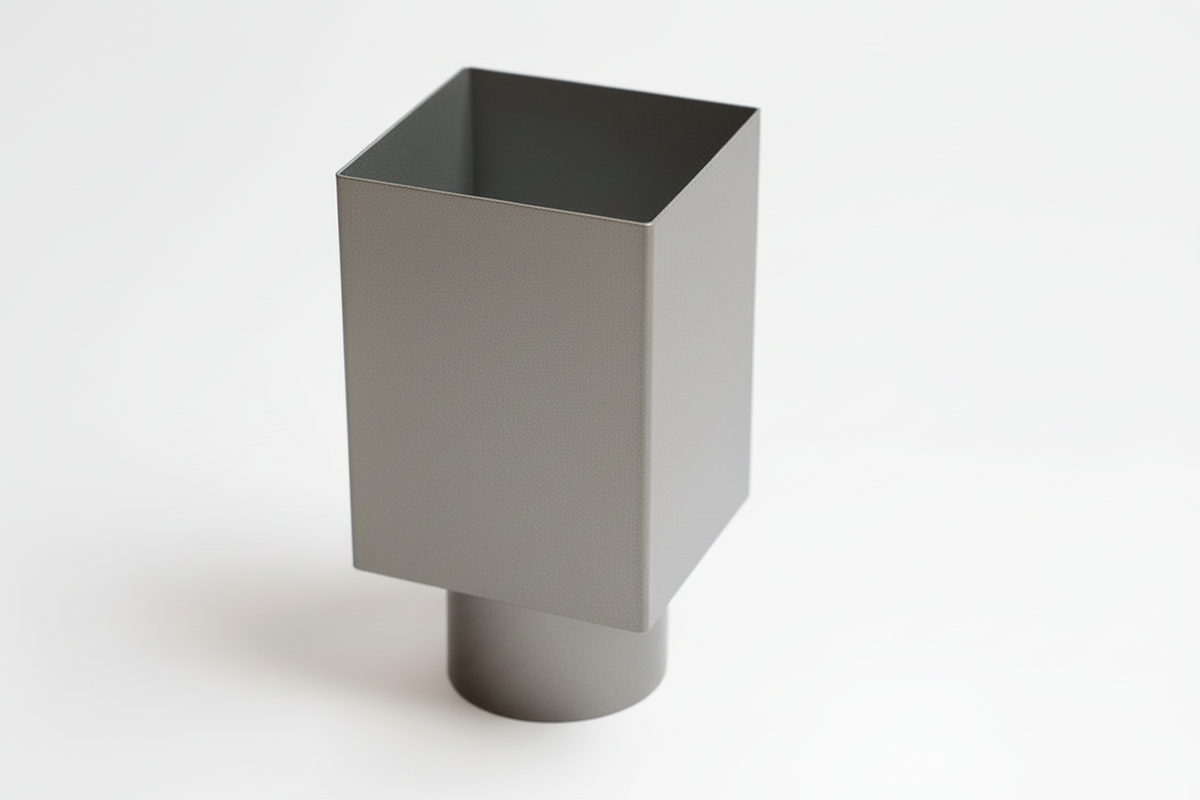 Aluminium HWA Verloop met Schuifmof Vierkant 100 mm naar rond 80 mm Grijs RAL-7036
