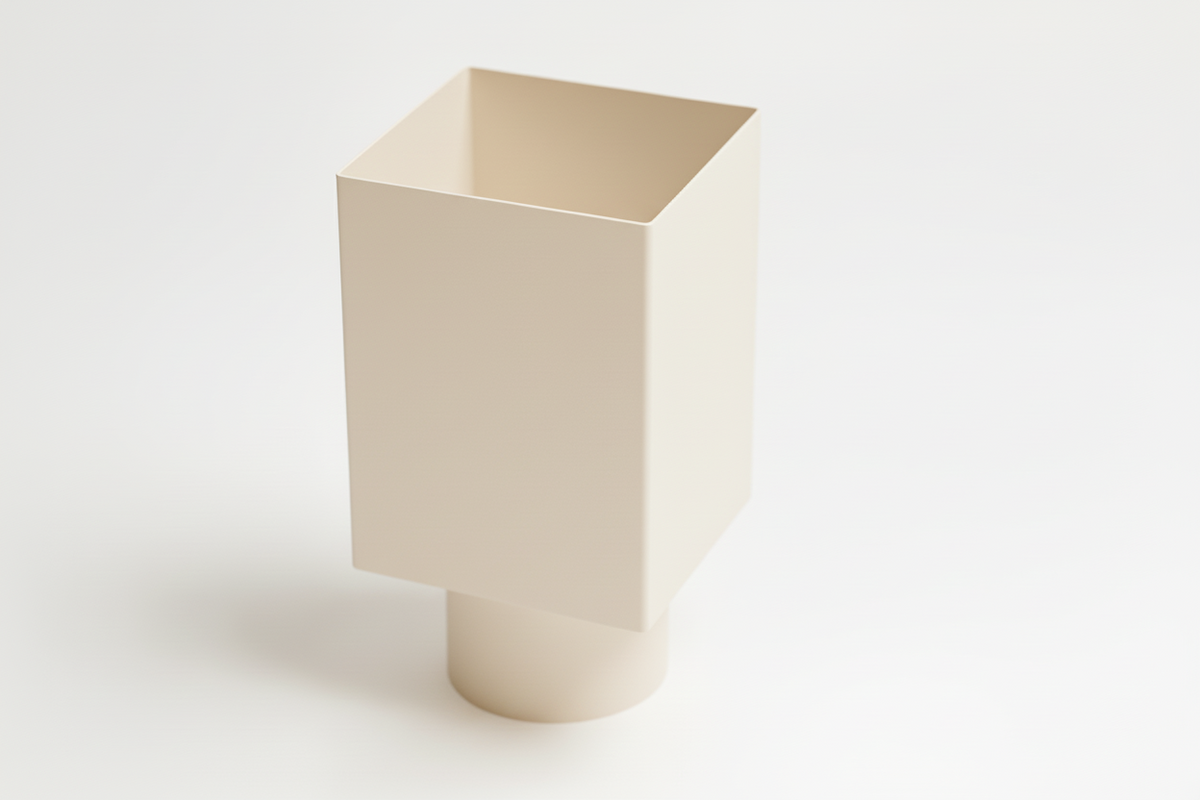 Aluminium HWA Verloop met Schuifmof Vierkant 100 mm naar Rond 80 mm Crème RAL-9001