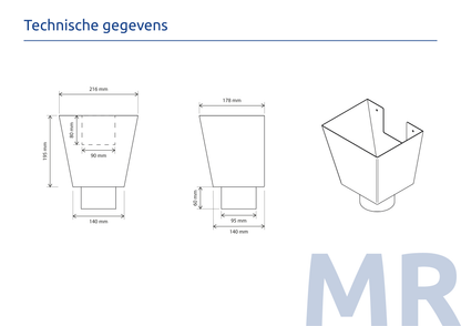 Aluminium Vergaarbak Vierkant 200x250 Ø100mm Grijs RAL-7036